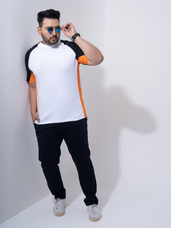 Orange White Black Colourblock T-shirt in Orange Black White