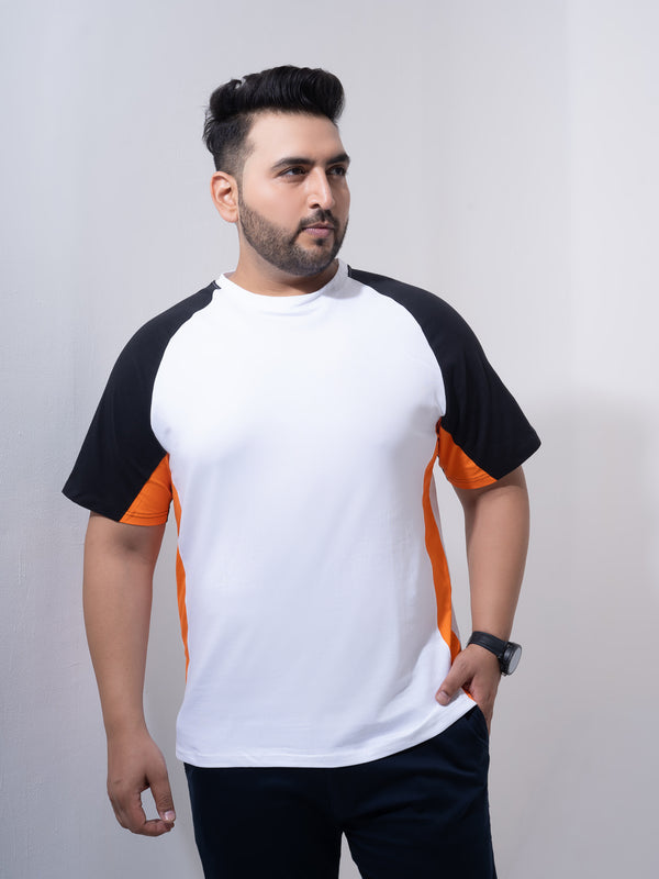 Orange White Black Colourblock T-shirt in Orange Black White