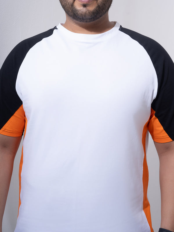 Orange White Black Colourblock T-shirt in Orange Black White