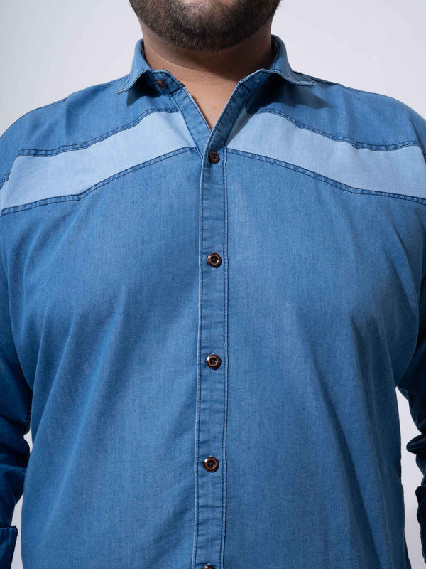 Vintage Colour Block Denim Cotton Shirt in Light Blue