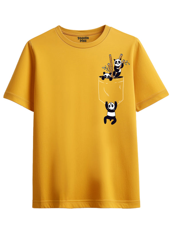 Pocket Pandas T-Shirt in Mustard Yellow