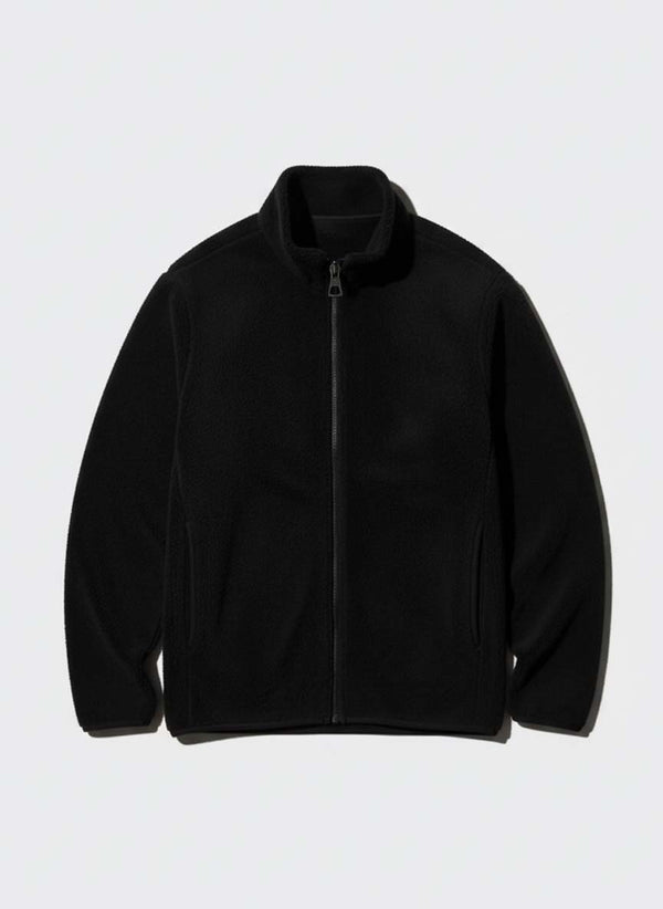 Fleece Heavy Weight Zipper Jacket in Black