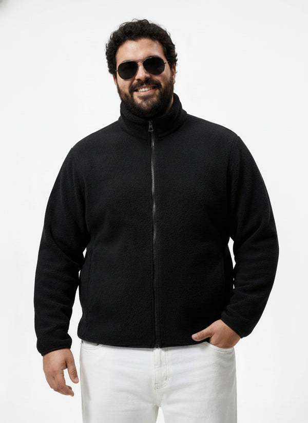 Fleece Heavy Weight Zipper Jacket in Black