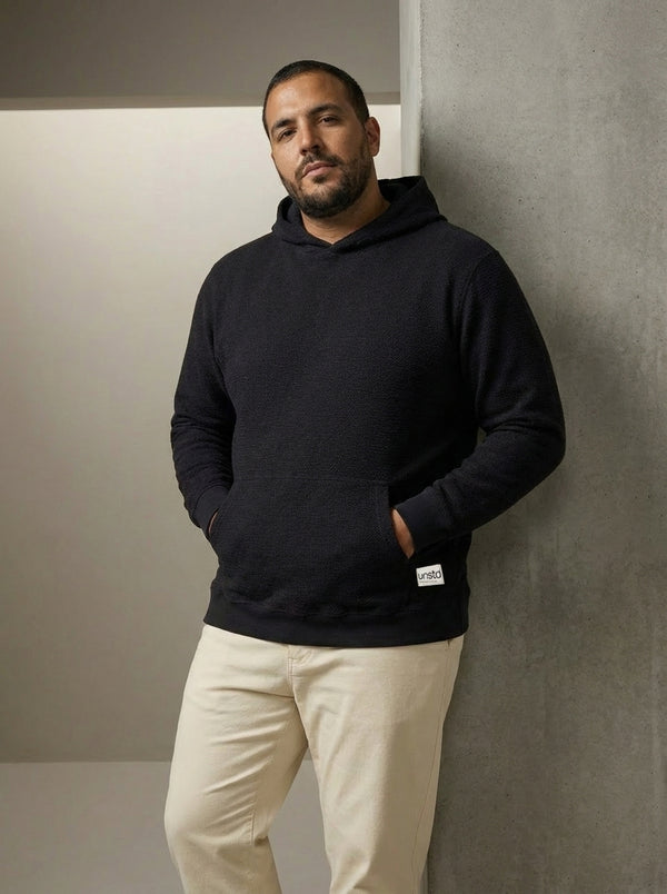 Premium Knitted Textured Hoodie in Black