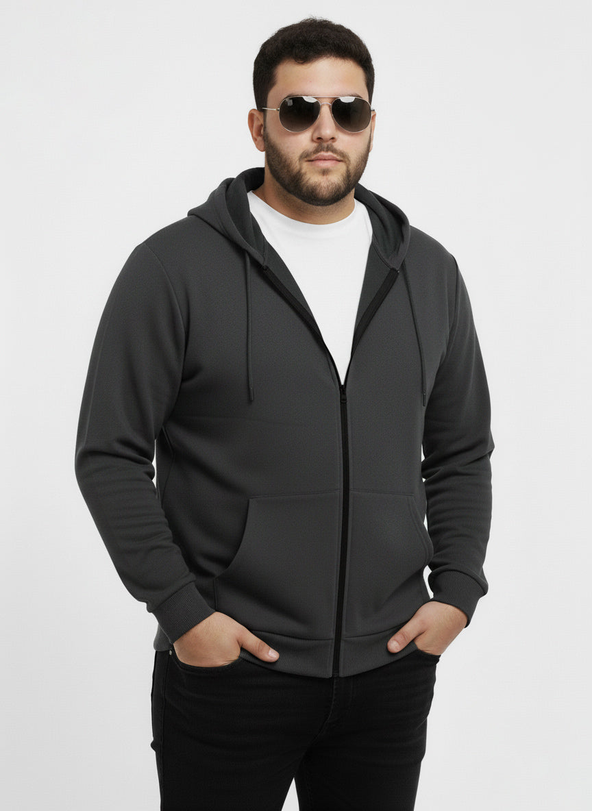 Solid Zipper Hoodie Plus Size