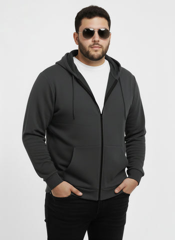 Solid Zipper Hoodie Plus Size