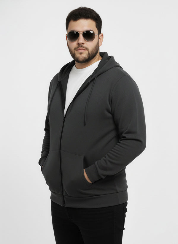 Solid Zipper Hoodie in Dark Grey
