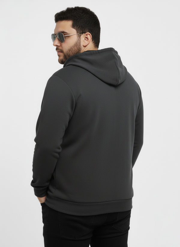 Solid Zipper Hoodie in Dark Grey