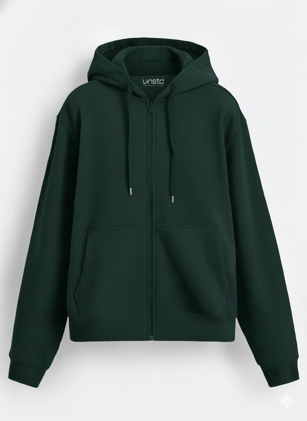 Solid Zipper Hoodie in Forest Green