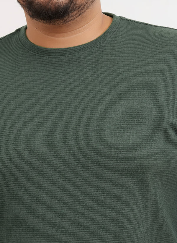 Moon Crush Textured Full Sleeve Tee in Moss Green