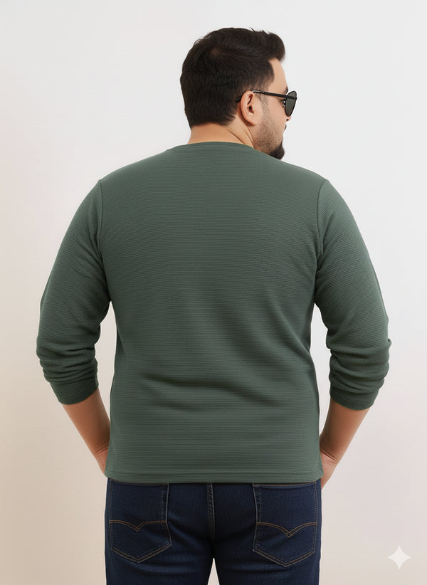 Moon Crush Textured Full Sleeve Tee in Moss Green