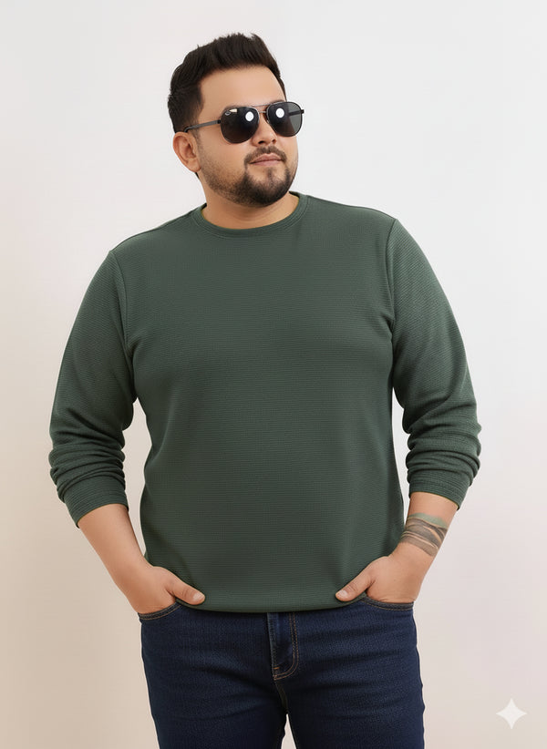 Moon Crush Textured Full Sleeve Tee in Moss Green