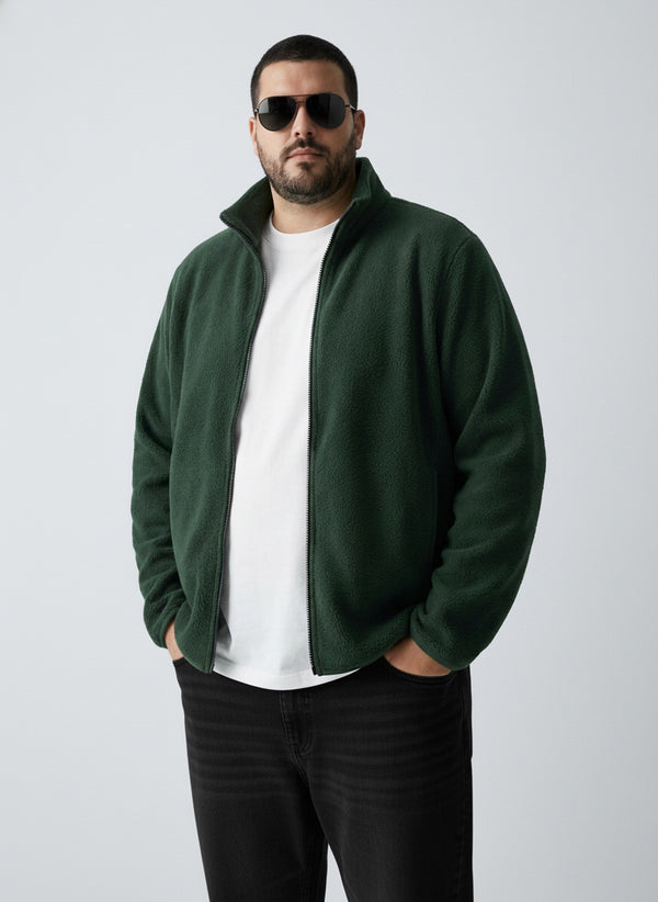 Fleece Heavy Weight Zipper Jacket in Olive Green