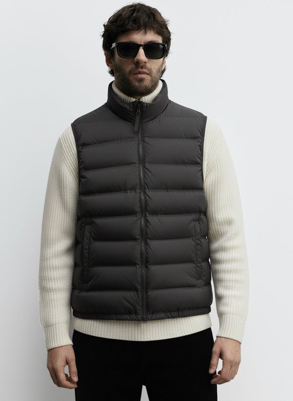 Half Sleeves Puffer Jacket in Dark Grey