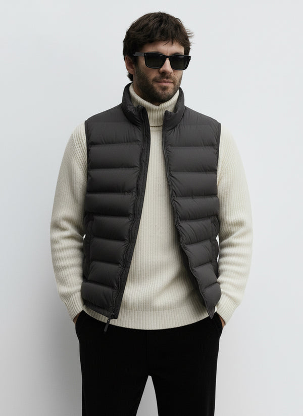 Half Sleeves Puffer Jacket in Dark Grey