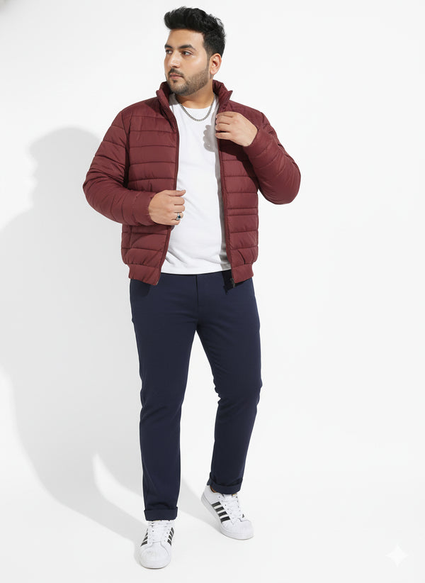 Full Sleeves Puffer Jacket in Gold Wine