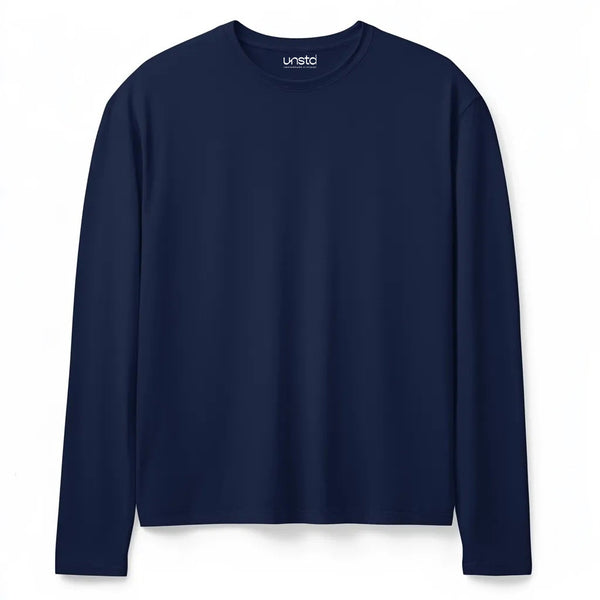 Solid Navy Blue Plus Size Full Sleeve T-shirt