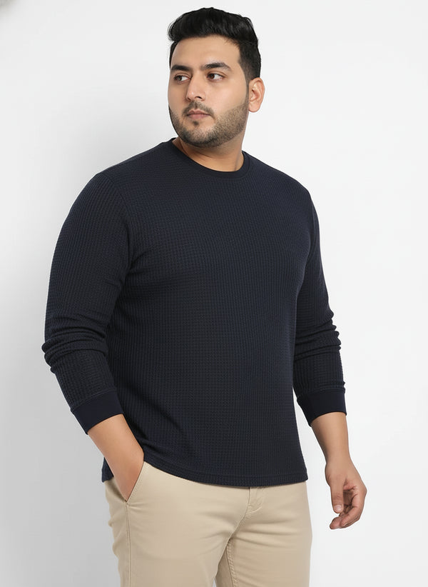Oswald Knit Textured Sweatshirt in Navy Blue