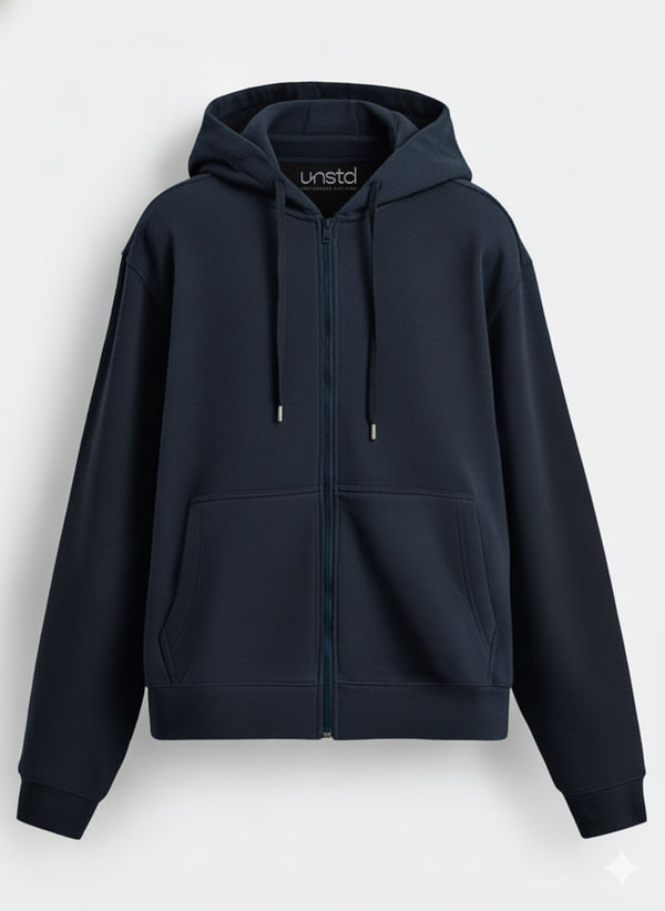 Solid Zipper Hoodie in Navy Blue