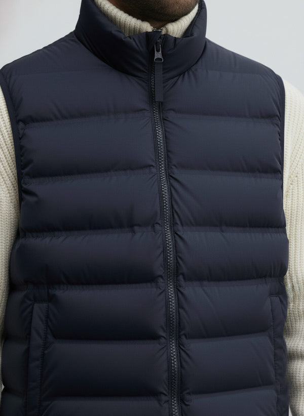 Half Sleeves Puffer Jacket in Navy Blue
