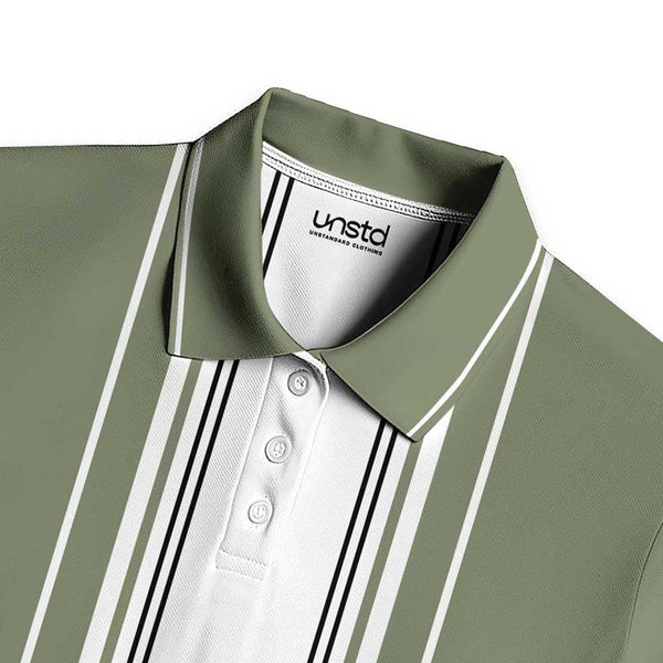Olive Green White Polo in Pista Green