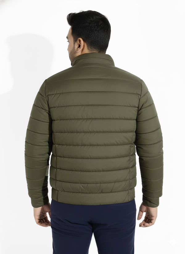 Full Sleeves Puffer Jacket in olive green