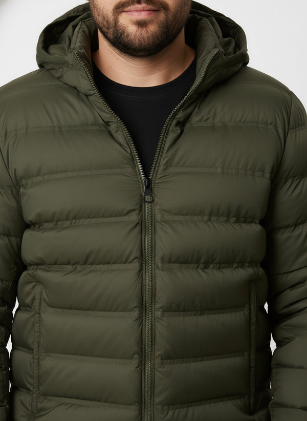 Hooded Puffer Jacket in olive green