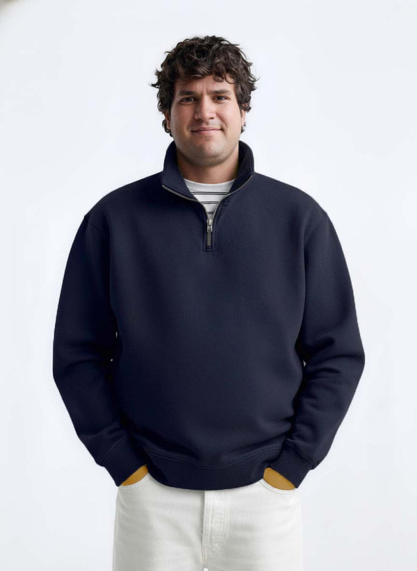 Premium Quarter-Zip Sweatshirt in Navy Blue