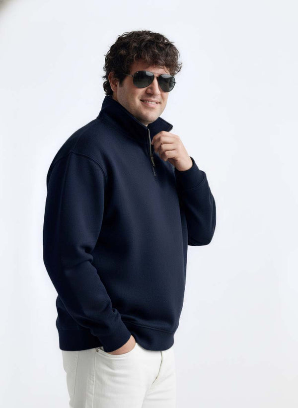 Premium Quarter-Zip Sweatshirt in Navy Blue