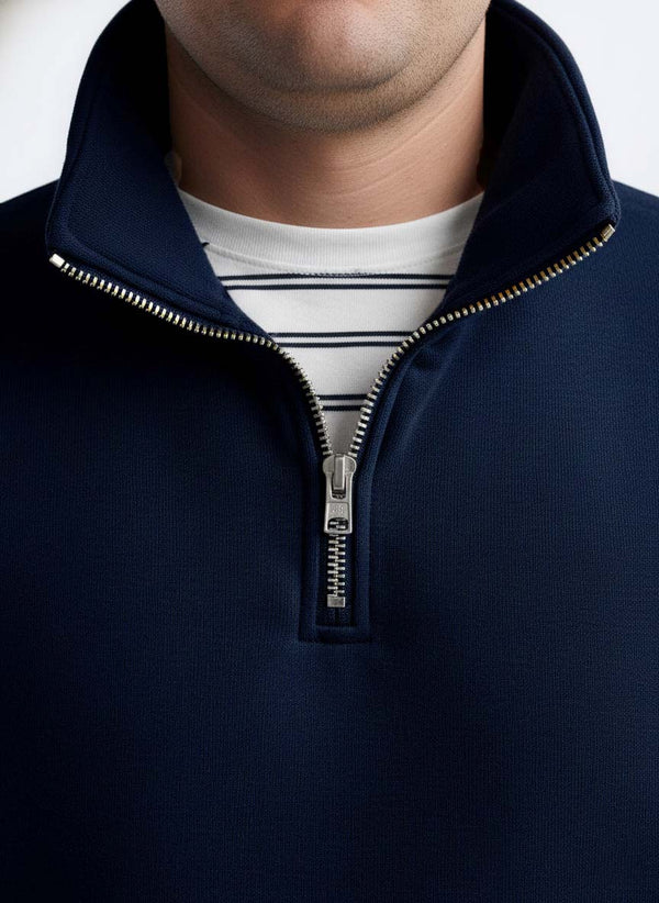 Premium Quarter-Zip Sweatshirt in Navy Blue