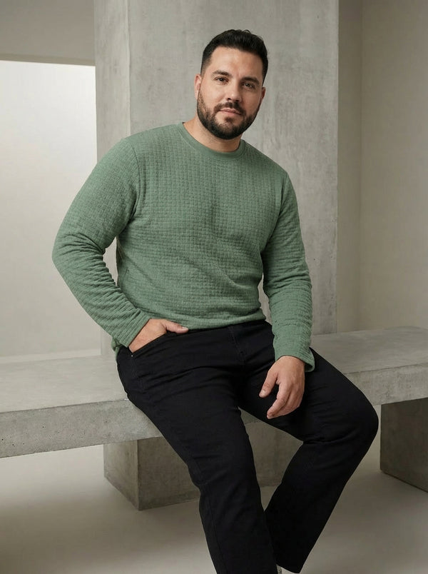 Premium Textured Full Sleeve T-shirt in Green