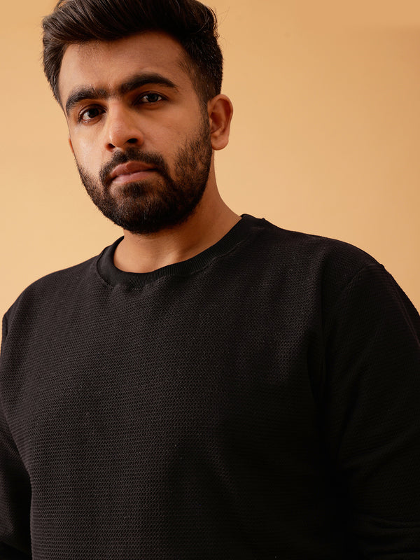Premium Knitted Textured Sweatshirt in Black