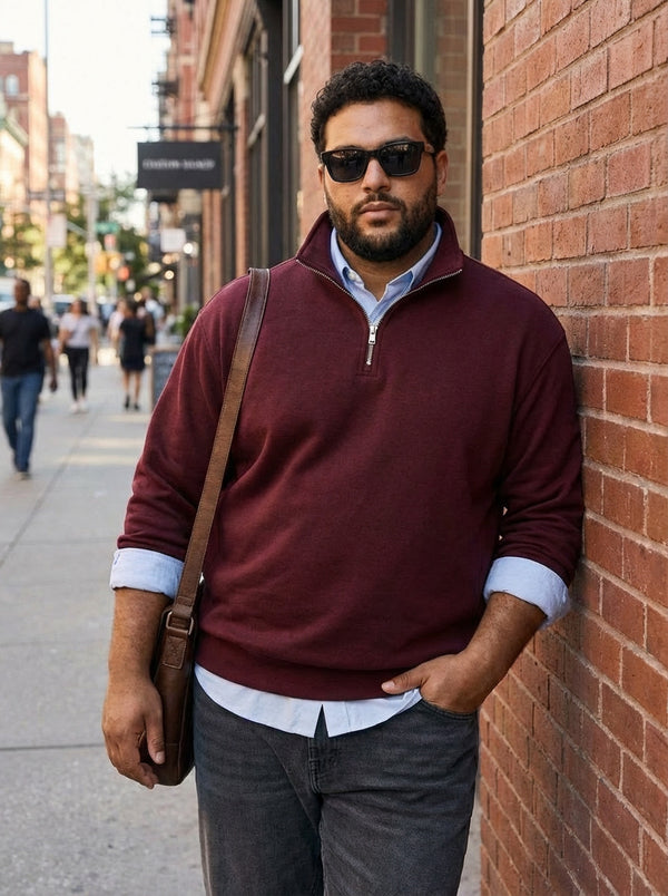 Premium Quarter-Zip Sweatshirt in Wine
