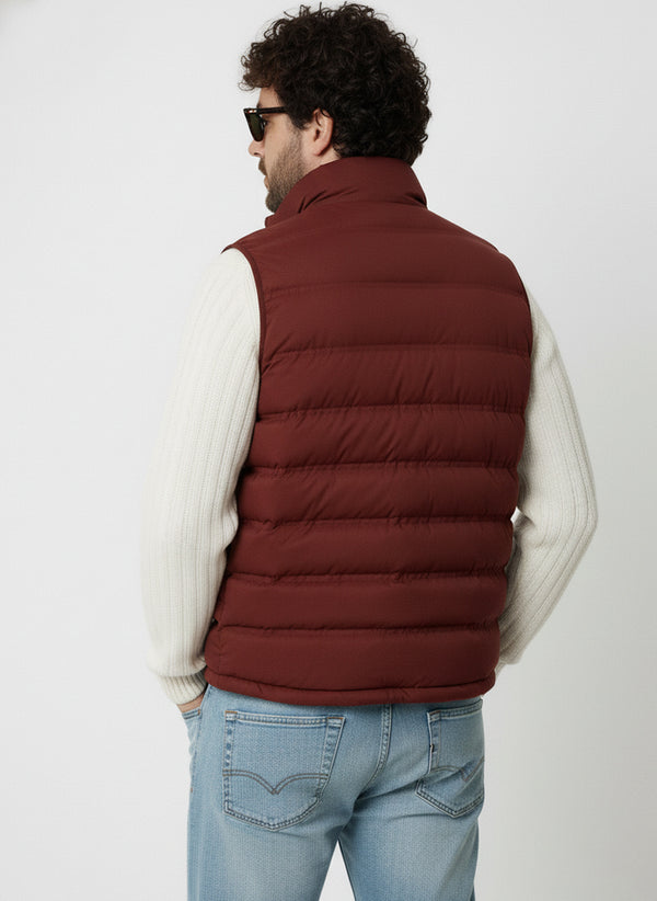 Half Sleeves Puffer Jacket in Gold Wine