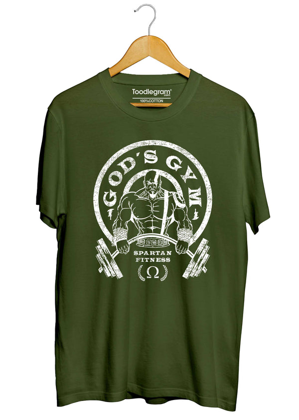 God's Gym Gold Gym Logo Gym T-Shirt in Olive Green
